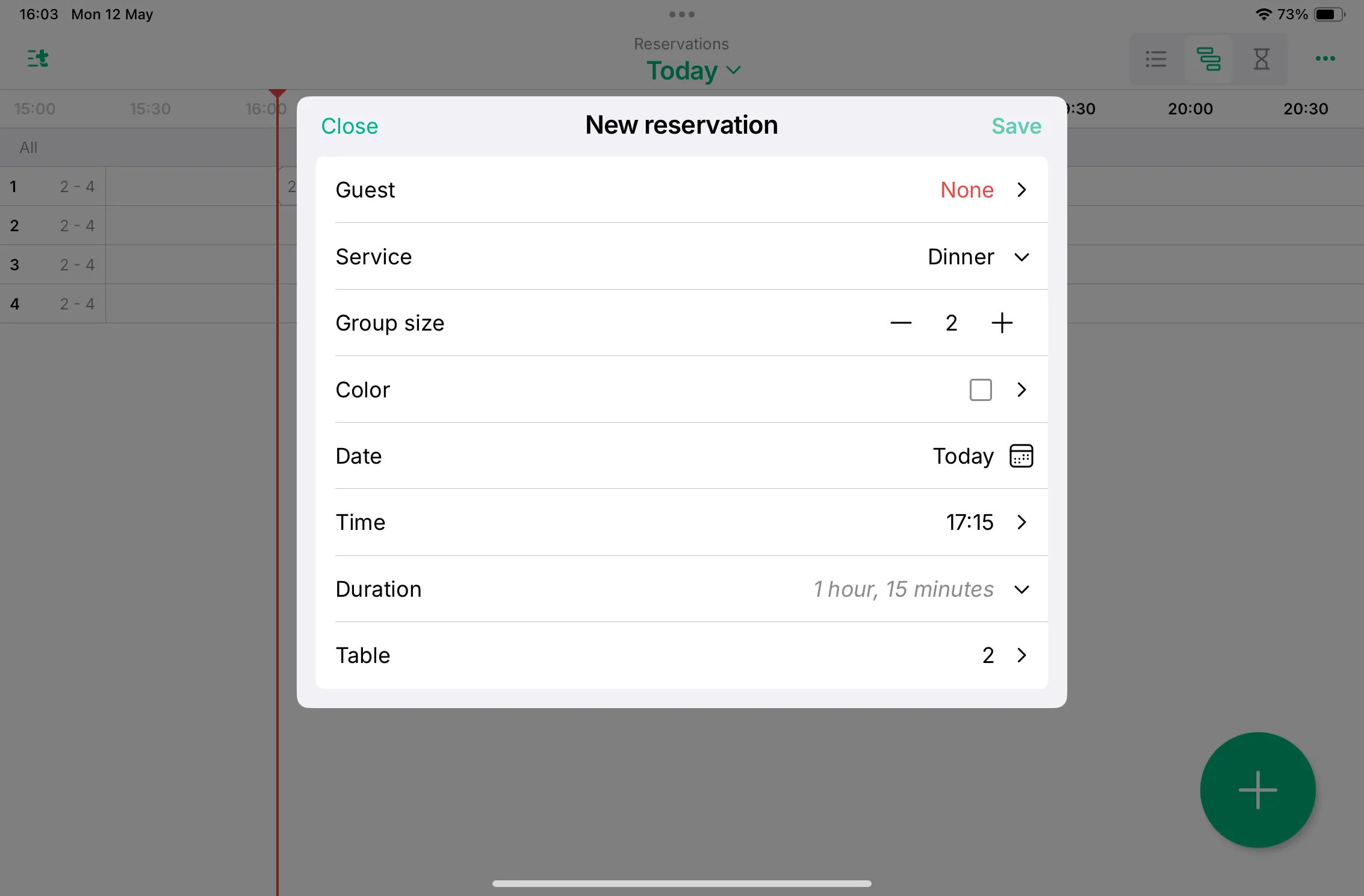 creating a new reservation